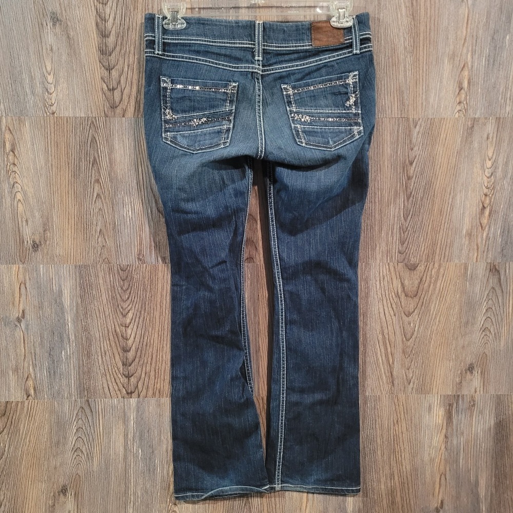 BKE Buckle Stella Bootcut Jeans Sz 29 x 31.5 Low Rise Rhinestone Metallic Stitch